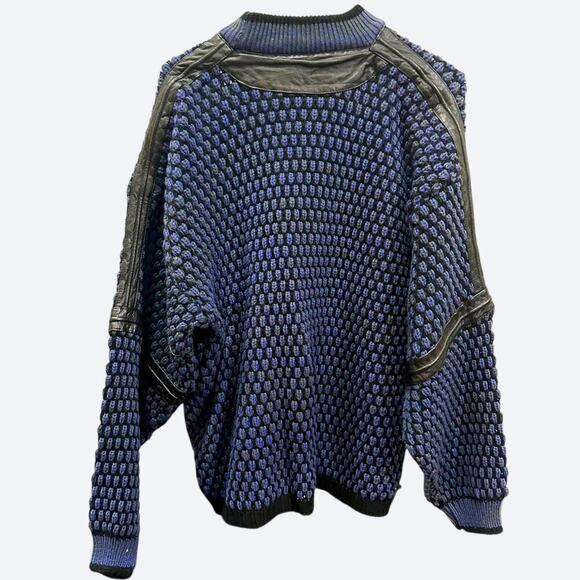 VTG 90s Street Scenes Licence to Drive Chunky Knit Leather Details Blue Purple - Picture 6 of 10